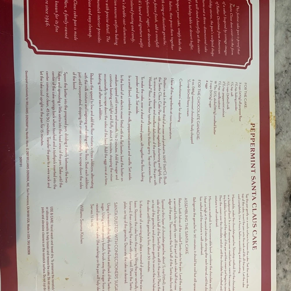 NWT Santa cake pan from Williams Sonoma